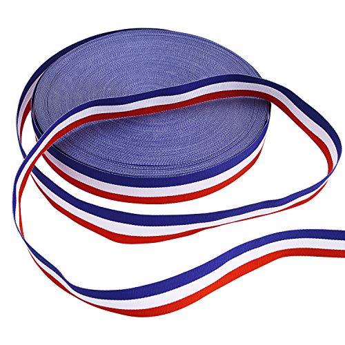 Livder Stripes Fabric Grosgrain Ribbon for Badge Medal Patriotic and Gift Wrapping, 1 Inch, 50 Yard (Blue/ Red/ White)
