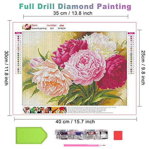 AIRDEA DIY 5D Round Diamond Painting Flowers Kits for Adults Full Drill Diamond Painting Kits for Kids Peony Flowers Diamond Painting Arts Picture Art Craft for Home Wall Art Decor 11.8x15.7in