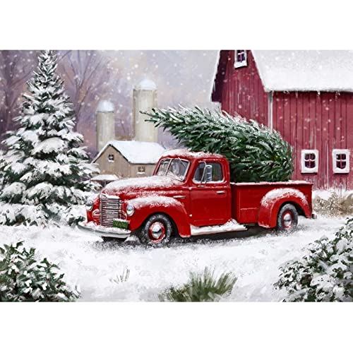 MXJSUA Red Truck Diamond Painting Kits for Adults,Red House Christmas Diamond Art Kits,Snowy Winter 5D Paint with Diamond Full Round Drill Gem Art,Truck Diamond Art Painting Kits(12x16/30x40cm)