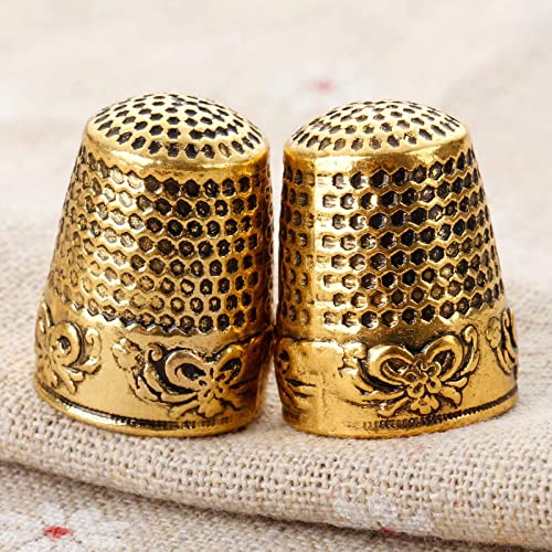 Mtsooning Sewing Thimble, 0.9inch Brass Ring Thimbles, Metal Finger Protector, Antique Fingertip Shield Quilting Accessories for Embroidery Needlework Knitting DIY Crafts Tools