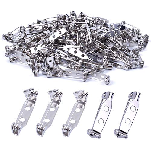 BronaGrand 100pcs 20mm Stainless Steel Bar Pins Brooch Pin Backs Safety Catch Pins Craft Pin Back Clasp Brooch with 2 Holes, Silver