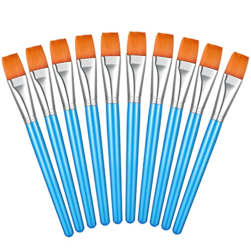 Flat Paint Brushes Watercolor Acrylic Paint Brush Synthetic Nylon Hair Paintbrush 1 Inch Artist Painting Brush for Detail Painting Oil Watercolor Fine Art Painting for Kids (Sky Blue, 10)