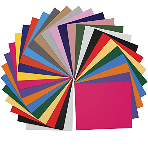 Kassa HTV Assorted Colors Heat Transfer Vinyl: 30 Sheets, 12” x 10” Each; Iron-On or Heat Press Vinyl for T-Shirts, Clothing and Textiles; Includes Teflon Sheet and Weeding Tool for Easy Transfers