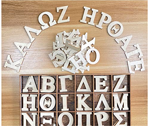 2 Inch 120 Pieces Wooden Greek Letters Bold Font Unfinished Wood Greek Alphabets with Rustic Tray for Large Paddles Embellishment/Sorority/Fraternity/DIY Project/Learning/Wall Decor