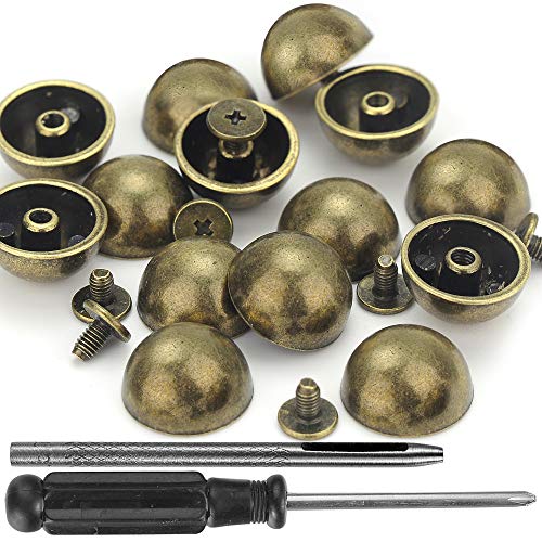 YORANYO 20 Sets 15X8MM Dome Spikes and Studs 19/32" Handbag Feet Bronze Color Round Spikes Screw Back Studs and Spikes for Clothing Shoes Leather Craft Belts Bags Accessories with Installation Tool