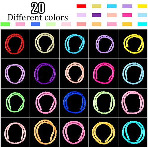 8000 Pieces 6 mm Polymer Clay Beads Flat Round Heishi Beads Vinyl Disc Beads Handmade Loose Spacer Bead for Jewelry Making Necklace Bracelet Finding, 20 Colors (Multiple Colors,6 mm)