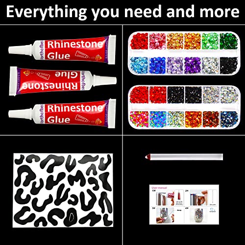 Rhinestone Glue Clear with Rhinestones for Crafts, Flatback Crystal Gems Bling Bedazzler kit with All-Purpose Adhesive Glue, Rinestones for Tumblers Shoes Clothes Plastic Glass Metal Nails Cup, Brown