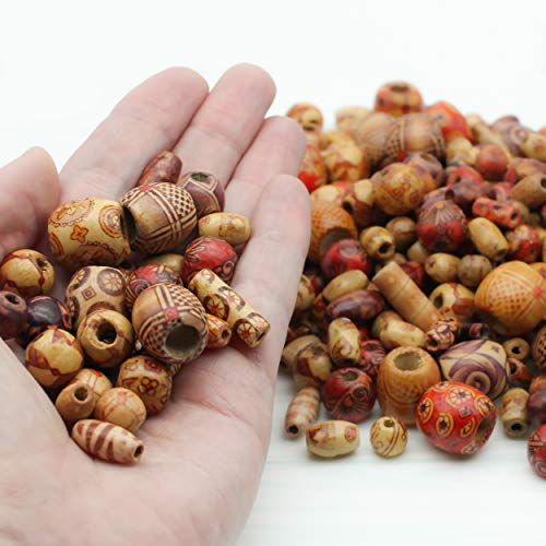 Fun-Weevz 500 PCS Wooden Beads for Jewelry Making Adults, Painted Assorted African Beads, Macrame Supplies Beads, Craft Jewelry Wood Beads for Bracelets & Necklace, Large & Small Round Barrel Tubular