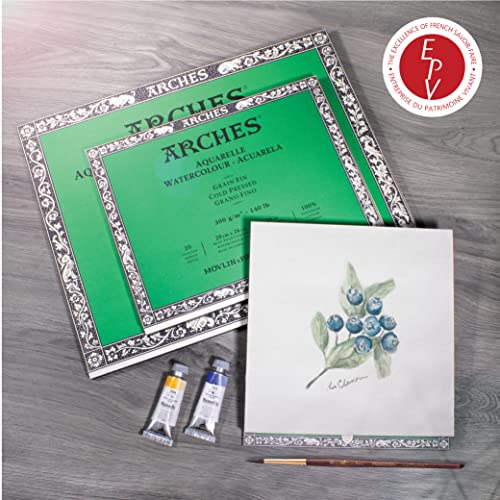 Arches Watercolor Block 7x10-inch Natural White 100% Cotton Paper - 20 Sheets of Arches Watercolor Paper 140 lb Cold Press - Arches Art Paper for Watercolor Gouache Ink Acrylic and More
