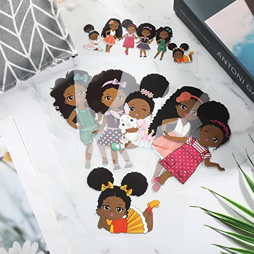 7 Pieces Black Girl Iron on Patches Washable Heat Transfer Decals Heat Transfer Sticker Mixed Iron on Heat Transfers Patches for DIY T-Shirt Clothing Coat Jeans Backpacks (Classic Style)