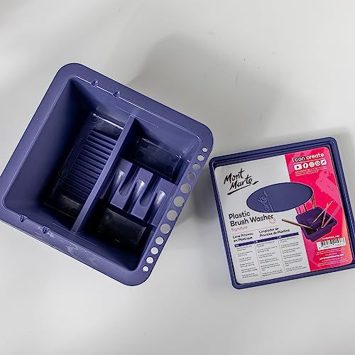Mont Marte Twin Compartment Plastic Brush Washer. Easy Paint Brush Cleaning and Drying. Suitable for Acrylic and Watercolor Painting.