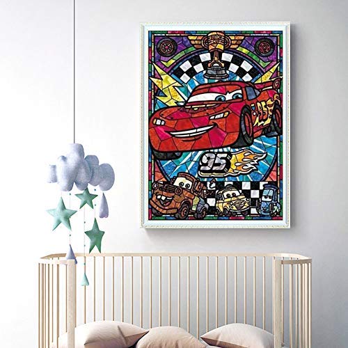 5D Diamond Painting Full Drill,Lightning McQueen Piston Cup Cartoon DIY Diamond Painting by Number Kits, Rhinestone Crystal Drawing Gift for Adults Kids, 16''x12'' Embroidery Dotz Kit Home Wall Décor