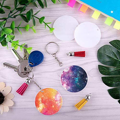 Duufin 108 Pieces Acrylic Keychain Blanks with Key Chain Rings 2 Inch Acrylic Round Ornament Blanks with Hole Clear Acrylic Circle Disc Blank for DIY Projects and Crafts