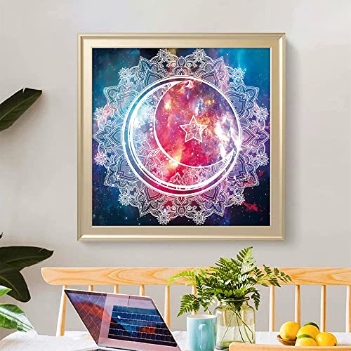 Huacan Moon Star Diamond Painting Kits, Full Square Drill Diamond Painting Kits for Adults, Mandala Diamond Paint by Number, DIY 5D Diamond Art Kit for Beginner Home Wall Decor 11.8x11.8in/30x30cm