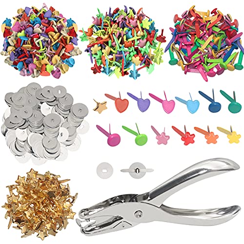 400 Pcs Mini Brad Paper Brads Fastener, Multicolor Metal Brad Split Pins Pastel, Round Fasteners with 400pcs Silver Washers and Hole Punch, Small Paper Fasteners for Crafts/Scrapbooking DIY Supplies
