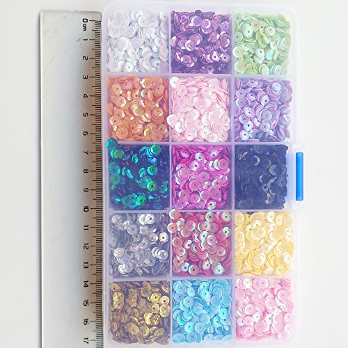 Chenkou Craft 1 Box 15000pcs 5mm Rainbow AB Cup Sequin Flake for Wedding Christmas Clothes Jewelry 15 Colors Sequins (Cup Sequins 15colors with Box)