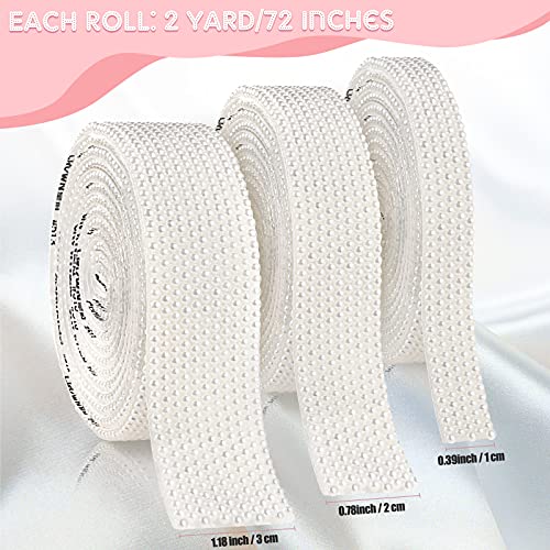 3 Rolls Self Adhesive Pearl Beaded Sticker Faux Pearl Beads Ribbon Pearl Bead Roll Pearls Ribbon for DIY Crafts Wedding Party Decorations