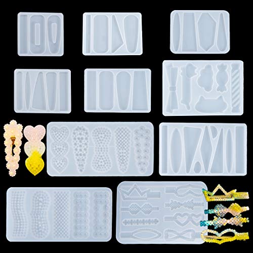 FineInno Barrette Resin Molds DIY Hair Pin Casting Mold,Hair Clip Mold Strip Silicone Molds Jewelry Molds for Epoxy Resin Hair Pin,Bookmark, Pendant