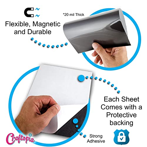 Craftopia Adhesive Magnetic Sheets | 4"x 6" Pack of 10 | Magnet Sheets with Adhesive for Craft! - Flexible Peel and die cuts for Card Making and Craft Magnets