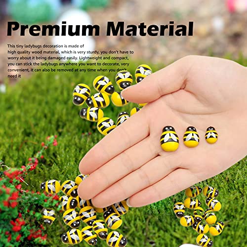Lxnoap Mini Wooden Bees with Adhesive Embellishments Painted Flatback Wood Bumble Bee for DIY Craft Decoration Scrapbooking 100 Pack