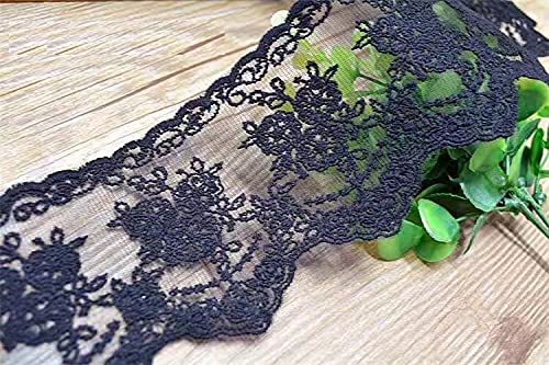 Sourcemall Lace Trim Ribbon, Delicate Crown Ribbon for Crafts Sewing and Bridal Wedding Dress Applique Decorations, 3.3inch Width 5 Yards/Lot (Black)
