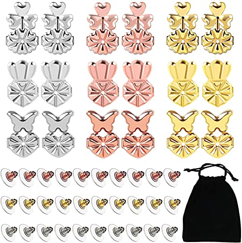 9 Pairs Earring Lifters, Earring Backs Lifter for Droopy Ears, Adjustable Hypoallergenic Earring Secure Backs for Heavy Earring(3 Silver + 3 Gold + 3 Rose Gold)