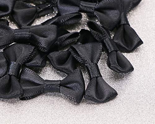 Shapenty Mini Satin Ribbon Bows Flowers Boutique for Sewing Scrapbook Baby Shower Wedding Christmas Gift Girls Dress Hair Accessories Crafting, 50PCS (Black, 3 x 1.5cm)