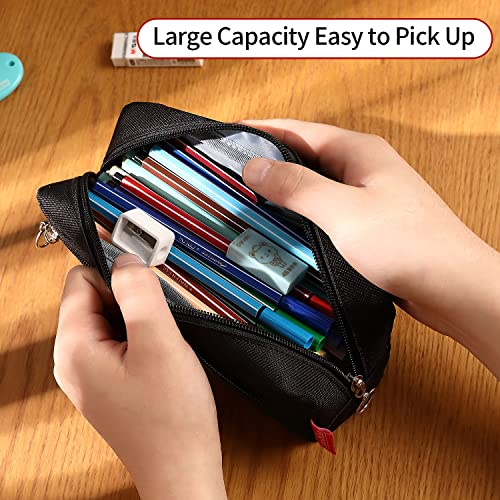 FUXINGYAO Big Capacity Pencil Pen Case Office College School Large Storage Simple Stationery Bag Pouch Holder Box Organizer for Teens Girls Adults Student - Black