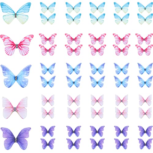 50 Pieces Organza Butterfly Bow Butterflies for Crafts Butterfly Decorations Flowers Fabric Butterflies Colorful 2 Layers Butterfly Ornament Appliques for Wedding Supplies Ornament DIY