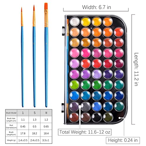 Upgraded 48 Colors Watercolor Paint, Washable Watercolor Paint Set with 3 Paint Brushes and Palette, Non-Toxic Water Color Paints Sets for Kids, Adults, Beginners and Artists, Make Your Painting Talk