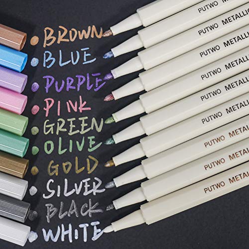 PuTwo Set of 10 Marker pens Coloured Pencils DIY for Photo Scrapbook Album use, Multicolor, 10 Count