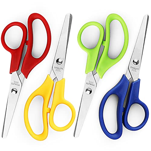 Kids Scissors 5-inch Blunt Scissors Safety Scissors 4 Pack Kid Scissors Right and Left Handed Scissors Assorted Colors Scissors For School Kids Blunt Tip Scissors