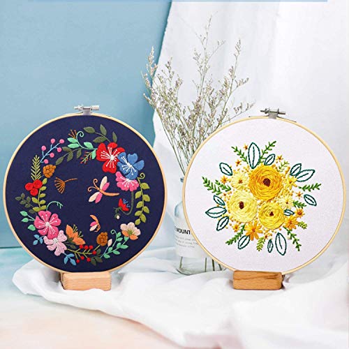 Mocoosy 3 Pack Embroidery Starter Kit for Beginners, Stamped Embroidery Kit with Pattern and Instructions, Cross Stitch Set Kids Adults Crafts Include 3 Embroidery Fabric, 3 Bamboo Hoops, Threads