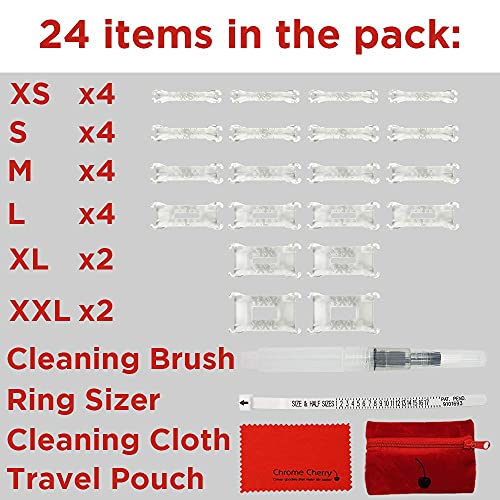 Chrome Cherry Ringo Invisible Ring Size Adjuster for Loose Rings (Multi 20-Pack + Care Kit)