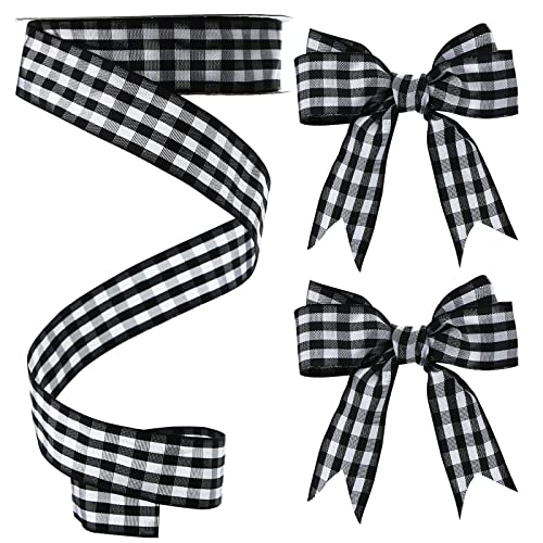 Buffalo Ribbon Decoration-25 Yards and 1 Inch White and Black Gingham Ribbon, Decorate Your House,Staircase and DIY Any Kind of Style You Like