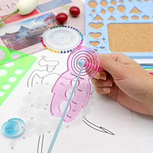 KITANIS 14Pcs Paper Quilling Tool and Supplies, Include 5Pcs Double Head Indentation Pens, 4Pcs Slotted Pens, 2Pcs Bone Folder Tools, Awl, Tweezer and Curling Coach for Card Making, Bookbinding