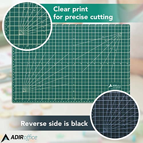 Adir Corp. 12x18 Inches Green/Black Professional Self Healing Cutting Mats - 3 Ply Double Sided Reversible Durable Non-Slip PVC Cutting Mats - Perfect for Crafts & Sewing