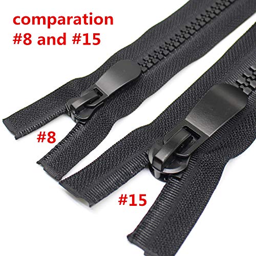 YaHoGa #8 24 Inch Two Way Separating Zipper Large Plastic Zippers for Sewing Coat Parka Down Jacket Heavy Duty Resin Zippers Bulk (Black 24")