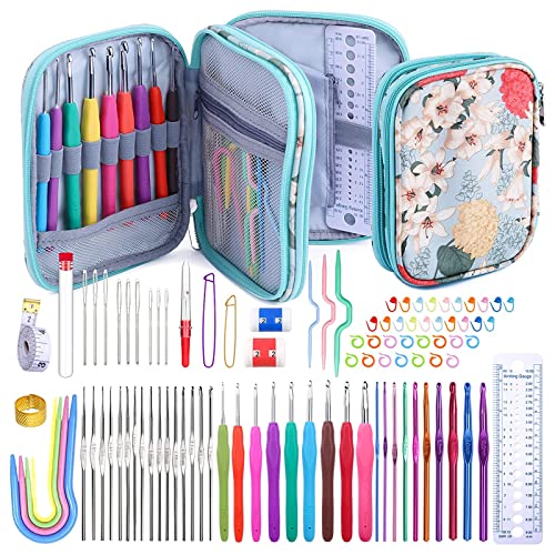 Mayboos 96 Pack Crochet Hooks Set, Ergonomic Knitting Needle Weave Yarn Kits with Storage Case and Crochet Needle Accessories, Crochet Needles Kit for Beginners and Experienced Crochet Hook Lovers