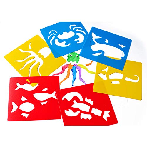Lependor 36 Pieces Plastic Drawing Painting Stencil Templates for Kids Crafts - Washable Template for School Projects - Random Colors