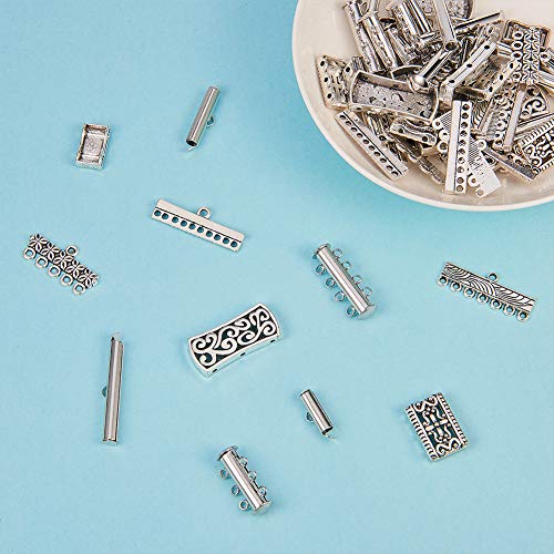 SUNNYCLUE 12 Style Mixed Slide Clasp Tube Lock Necklace Connector Multi Strands Slide Lock Clasps Slide On End Clasp Connector Charms Links for Layered Bracelet Necklace Jewelry Crafts