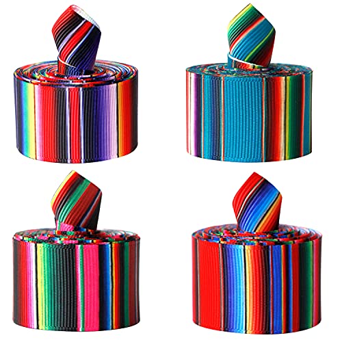 Kiddisie 4 Rolls Mexican Fiesta Ribbon 2.5 Inch x 20 Yards Rainbow Stripes Serape Ribbon Craft Ribbon for DIY Wrapping Party Decoration Crafts Decoration (4PCS)