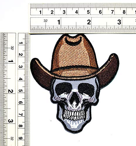 Umama Patch Set of 3 Skull Halloween Retro Craft Fabric Skull Cowboy Western Cartoon Embroidered Applique Iron on Patch for Backpacks Jeans Jackets T-Shirt Clothing