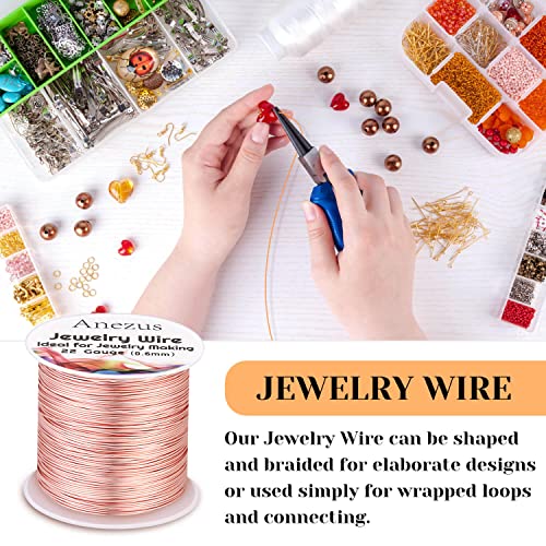 22 Gauge Jewelry Wire, Anezus Rose Gold Craft Wire Tarnish Resistant Copper Beading Wire for Jewelry Making Supplies and Crafting (Rose Gold)