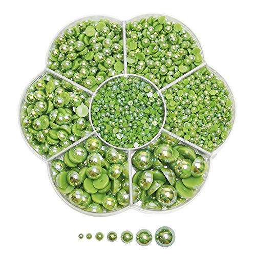 Chenkou Craft 3000PCS 1 Box Green Round Flatback Imitation Half Pearls Bead Loose Beads Gem (Green Half Ball)