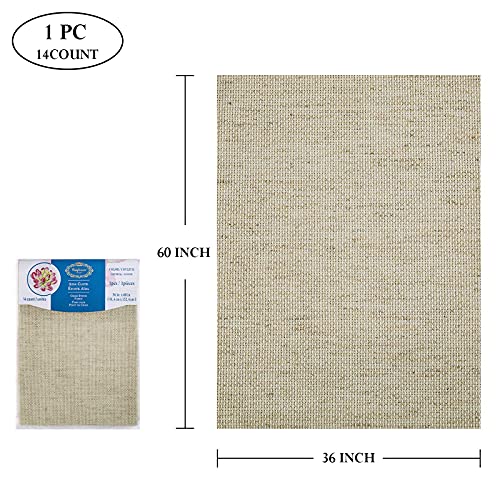 CANFOISON Aida Cloth Big Size 14 Count, Natural Oatmeal Cross Stitch Fabric, 60 inch by 36 inch (60 inch by 1 Yard)