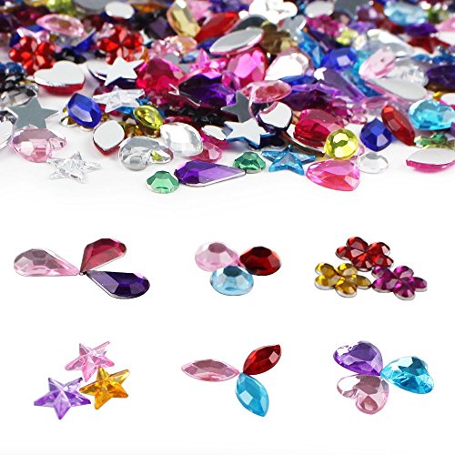 JPSOR 600pcs Craft Gemstone Acrylic Flatback Rhinestones Jewels for Crafting Embellishments Gems, 9 Shapes, 6-13mm