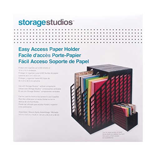 Storage Studios Easy Access Paper Holder with 3-Slots, 9.5 x 13.5 x 14.5 Inches, Black (CH92579)