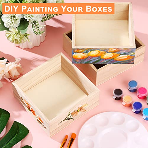 Unfinished Wooden Box, 6 x 6 Inch Square Rustic Wooden Box Craft Storage Organizer Box for Storage, Home Decor, Art Collectibles, Desktop Decor, Succulent Plant Pot, Drawer, DIY Craft(6 Pack)