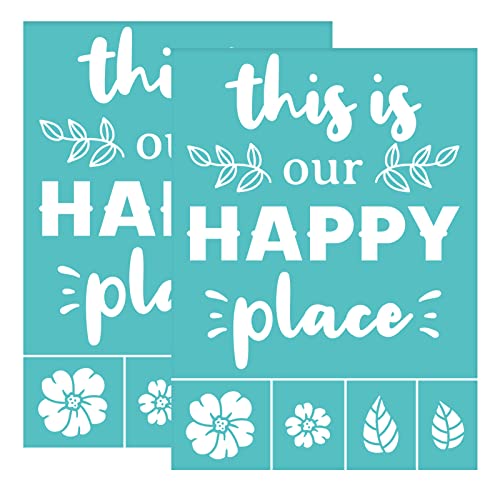 OLYCRAFT 2Pcs Silk Screen Stencils Self-Adhesive Silk Screen Printing Stencils "This is Our Happy Place" Screen Printing Template for Painting on Wood-140x195mm